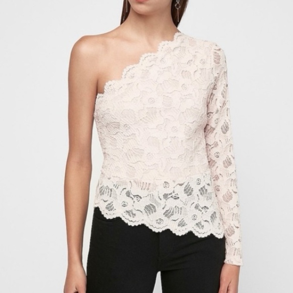Express Pink Lace One-Shoulder Blouse NWT